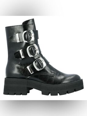 Madden NYC Women's Faux Leather Buckle Combat Boots